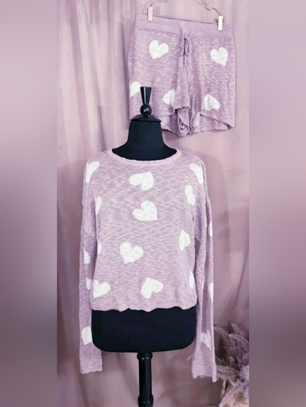 PINK LILY KNIT HEART SHORT SET